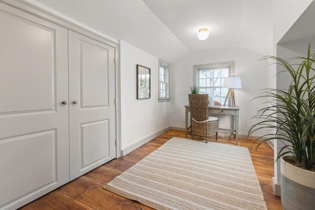 interior space featuring vaulted ceiling and light wood-type flooring