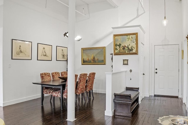 150 Moody St Unit 34, Waltham, MA 02453 - dining room featuring dark wood-style flooring, baseboards, and a high ceiling