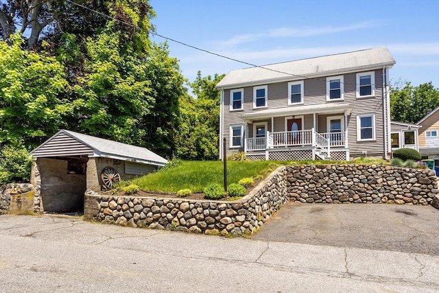 30 Auburn St, Woburn, MA 01801 - view of front of property featuring covered porch and an outbuilding