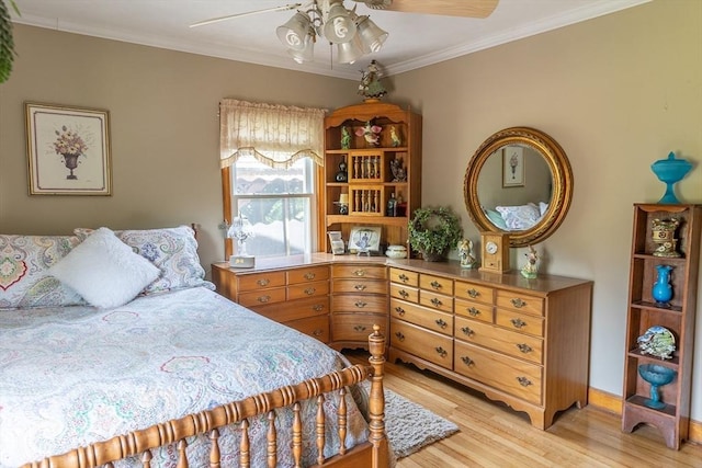 224 Palmer Rd, Monson, MA 01057 - bedroom featuring light wood finished floors, ornamental molding, and ceiling fan