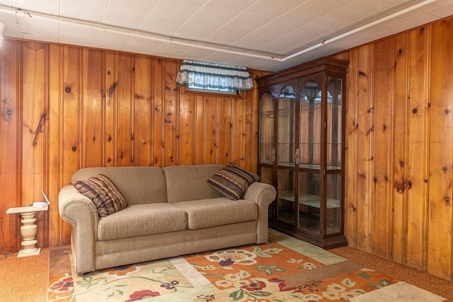 224 Palmer Rd, Monson, MA 01057 - living room with wooden walls and carpet floors