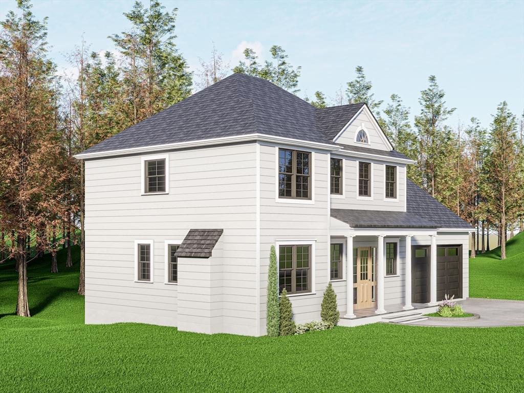 87 Cross St, Seekonk, MA 02771 - back of property with a yard, roof with shingles, driveway, and an attached garage