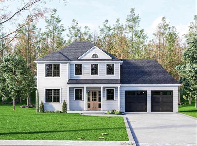 87 Cross St, Seekonk, MA 02771 - view of front facade with an attached garage, a shingled roof, driveway, and a front lawn