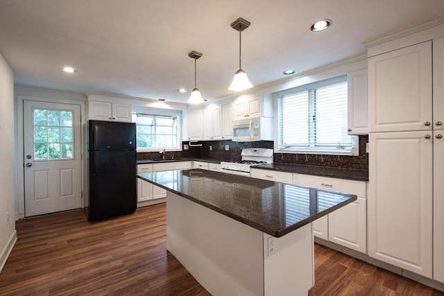 30 Partridge Ave, Somerville, MA 02145 - kitchen with white appliances, a sink, dark wood-style floors, white cabinets, and recessed lighting