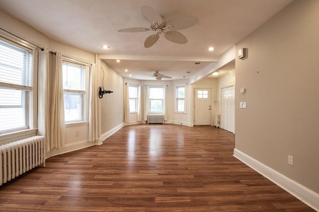 30 Partridge Ave, Somerville, MA 02145 - foyer entrance featuring radiator, ceiling fan, dark wood-type flooring, baseboards, and recessed lighting