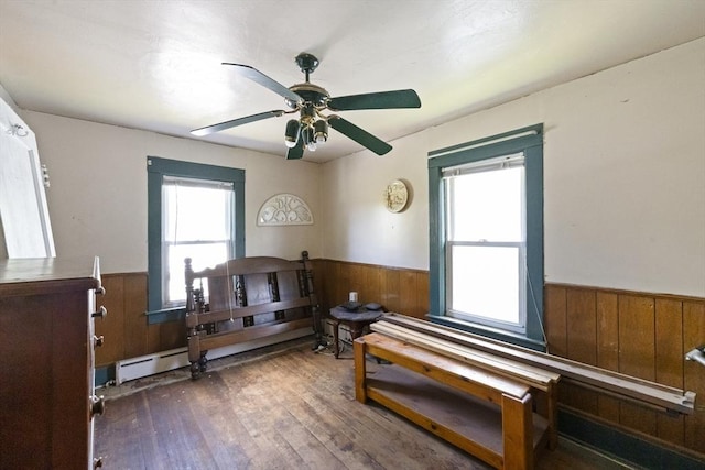 17 Westminster, Westfield, MA 01085 - sitting room with wainscoting, wooden walls, plenty of natural light, hardwood / wood-style flooring, and ceiling fan