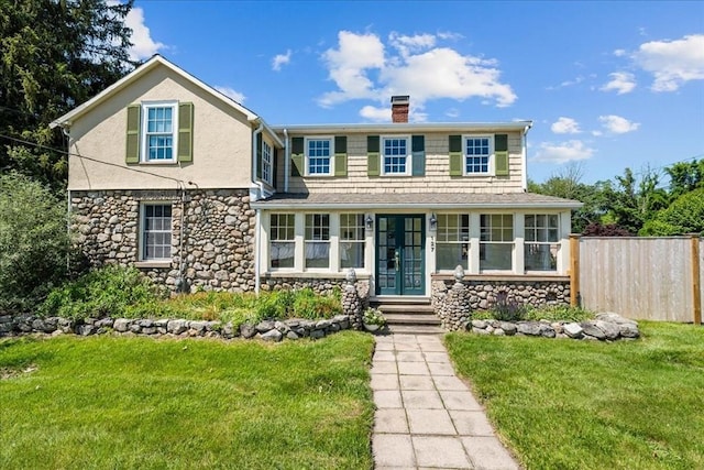 127 Main St, Norwell, MA 02061 - view of front of property featuring stone siding and a chimney