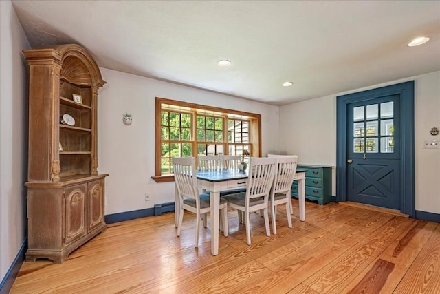 127 Main St, Norwell, MA 02061 - dining room with light wood-type flooring, baseboards, recessed lighting, and a baseboard heating unit