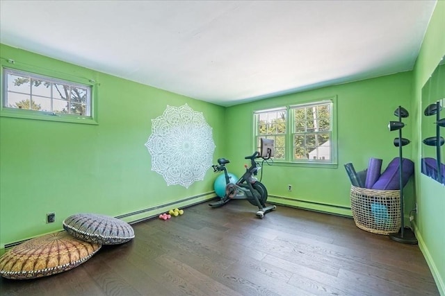 127 Main St, Norwell, MA 02061 - exercise area featuring baseboard heating, plenty of natural light, and hardwood / wood-style flooring