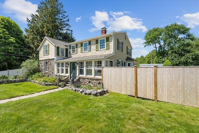 127 Main St, Norwell, MA 02061 - view of front of home featuring a chimney and stone siding