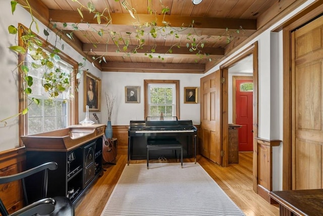271 Haverhill St, North Reading, MA 01864 - living area featuring wooden ceiling, light wood-style flooring, and beam ceiling