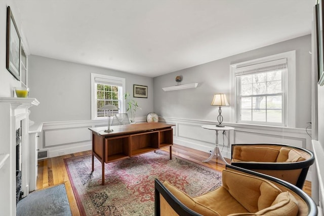 271 Haverhill St, North Reading, MA 01864 - office space with wood finished floors, wainscoting, and a fireplace