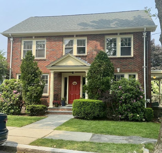 45 Russett, Boston, MA 02132 - view of front of house with brick siding and roof with shingles