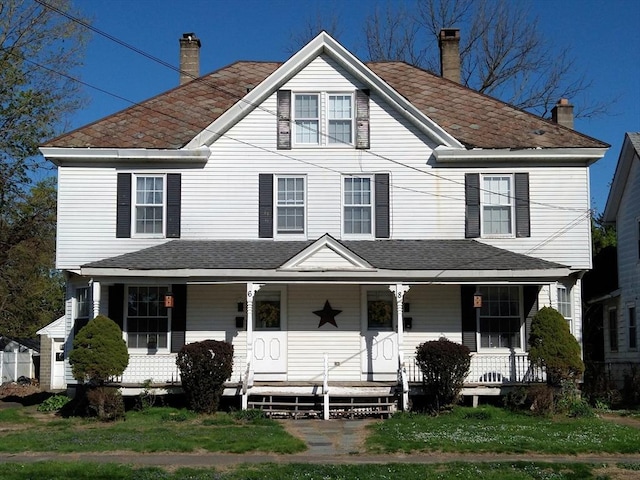 6 Cleveland Ave, Westfield, MA 01085 - view of front of house featuring covered porch and a chimney