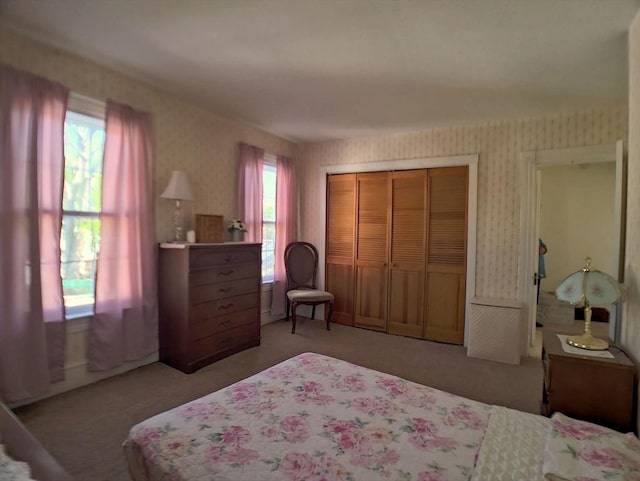 6 Cleveland Ave, Westfield, MA 01085 - bedroom featuring wallpapered walls, carpet, and a closet