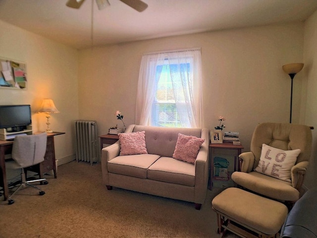 6 Cleveland Ave, Westfield, MA 01085 - home office with a ceiling fan, radiator heating unit, and carpet