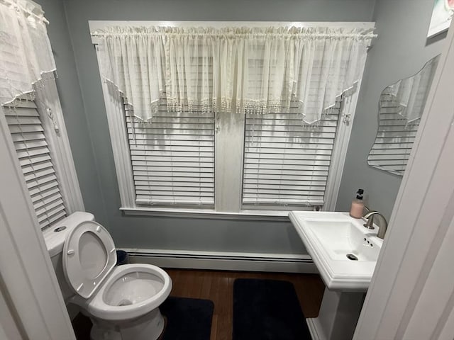 bathroom with a sink, toilet, and wood finished floors