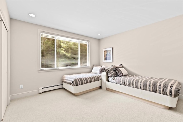 202 Allandale Rd Unit A, Boston, MA 02467 - carpeted bedroom featuring baseboard heating, a closet, recessed lighting, and baseboards