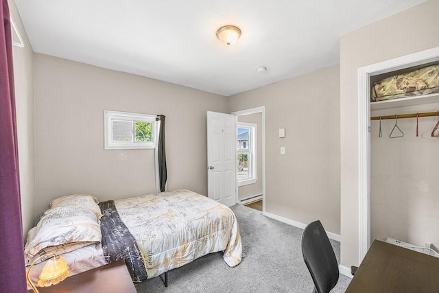 150 Belmont St, Worcester, MA 01605 - carpeted bedroom with a baseboard radiator, a closet, and baseboards
