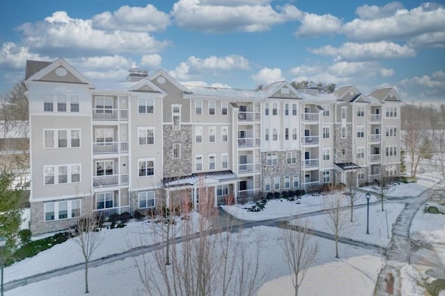 view of snow covered building