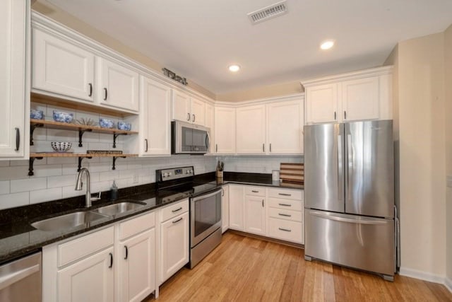 kitchen with white cabinets, stainless steel appliances, and a sink