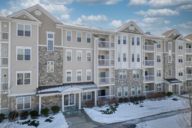 view of snow covered building