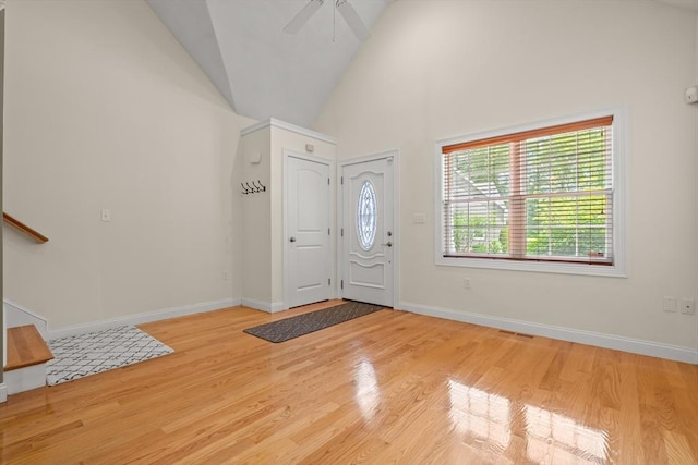 41 Winter Ln Unit 41, Tewksbury, MA 01876 - entrance foyer featuring a ceiling fan, wood finished floors, baseboards, and high vaulted ceiling