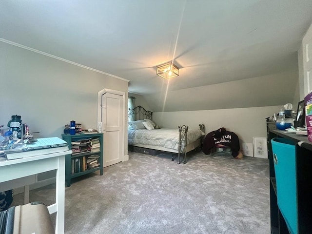16 Douglas Ave, Beverly, MA 01915 - bedroom featuring carpet flooring, ornamental molding, a desk, and vaulted ceiling