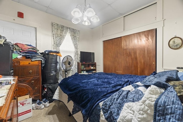 51 Prospect St, Webster, MA 01570 - bedroom featuring a chandelier, carpet, a closet, and a drop ceiling