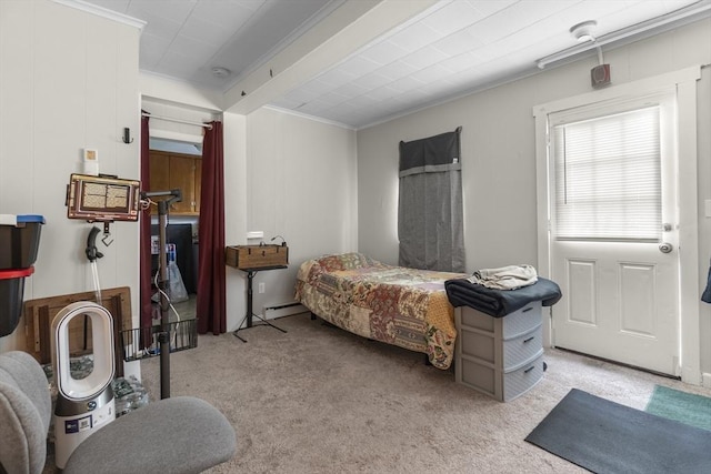 51 Prospect St, Webster, MA 01570 - bedroom featuring ornamental molding, light colored carpet, and a baseboard heating unit