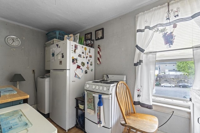 51 Prospect St, Webster, MA 01570 - kitchen with white appliances and ornamental molding