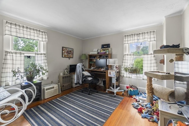 51 Prospect St, Webster, MA 01570 - home office featuring plenty of natural light, crown molding, wood finished floors, and a wall mounted air conditioner