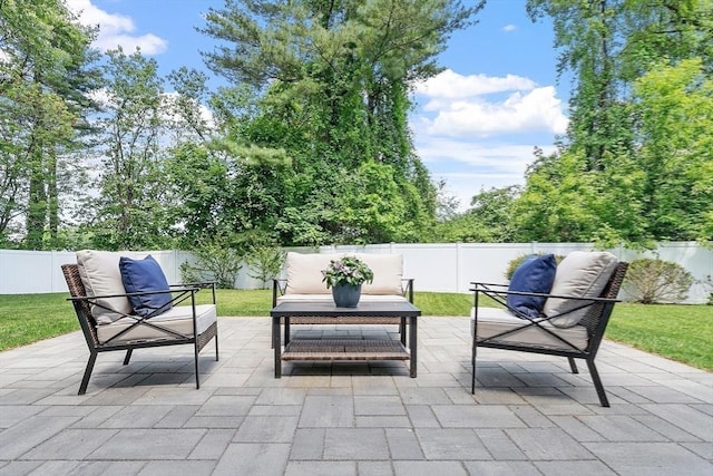 21 Johnson Rd, Winchester, MA 01890 - fenced backyard featuring a patio and outdoor lounge area
