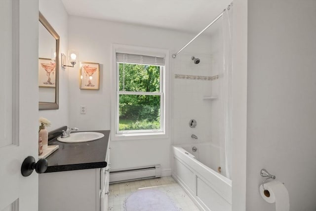 172 Carolyn Cir, Marshfield, MA 02050 - full bath featuring a baseboard radiator, vanity, shower / washtub combination, and tile patterned floors