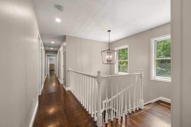 172 Carolyn Cir, Marshfield, MA 02050 - corridor with wood finished floors, an upstairs landing, a chandelier, and recessed lighting