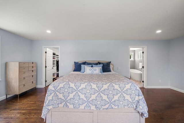 172 Carolyn Cir, Marshfield, MA 02050 - bedroom with dark wood-style flooring, recessed lighting, ensuite bathroom, and a walk in closet