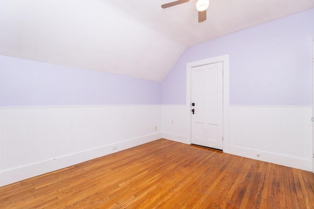 13 Mullin Ave, Quincy, MA 02169 - additional living space with hardwood / wood-style floors, ceiling fan, wainscoting, and lofted ceiling