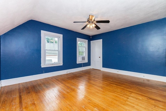 13 Mullin Ave, Quincy, MA 02169 - spare room with hardwood / wood-style flooring, ceiling fan, lofted ceiling, and cooling unit