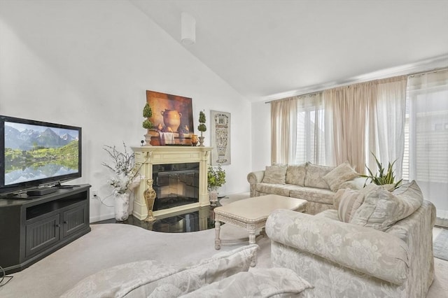 29 Vine St Unit 8, Winchester, MA 01890 - living area with a glass covered fireplace and high vaulted ceiling