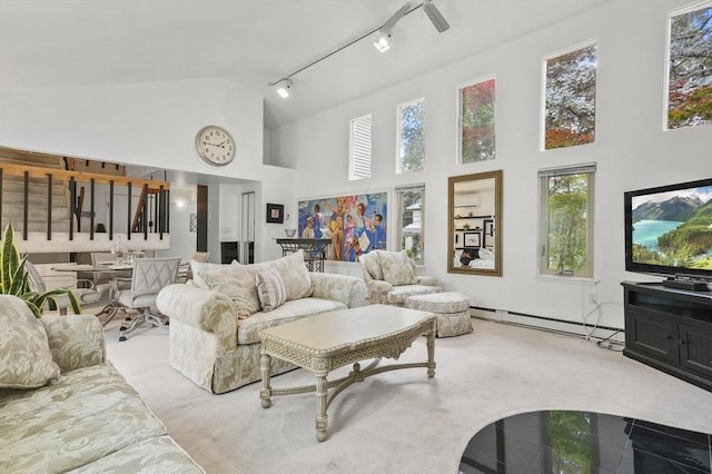 29 Vine St Unit 8, Winchester, MA 01890 - living area with high vaulted ceiling and a baseboard heating unit