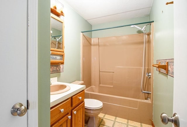 full bathroom featuring toilet, vanity, and shower / bathing tub combination