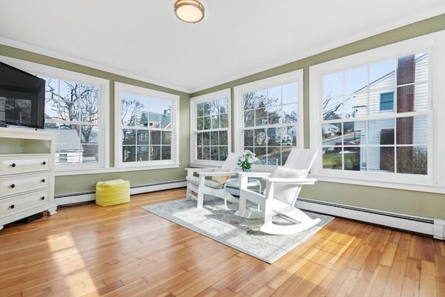 sunroom / solarium featuring a healthy amount of sunlight and a baseboard radiator