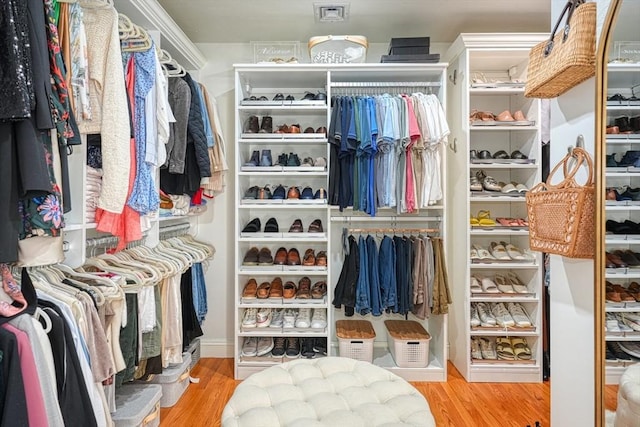 walk in closet with light wood-type flooring