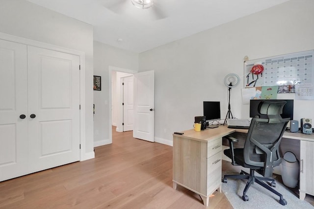 2 Turning Leaf Rd, Ludlow, MA 01056 - office featuring light wood finished floors, a ceiling fan, and baseboards