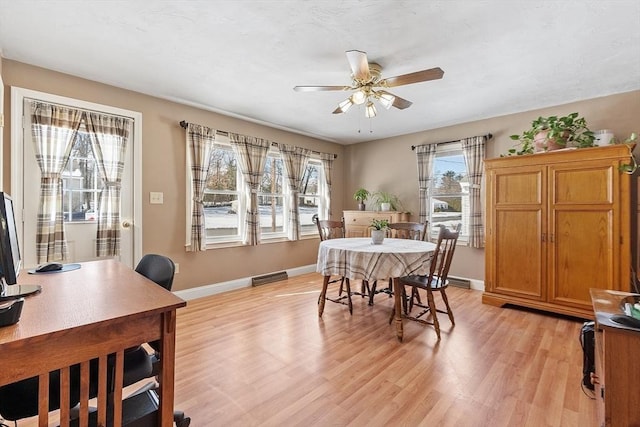 40 Flaggler Rd, Leominster, MA 01453 - dining area with ceiling fan, light wood-style floors, baseboards, and a desk