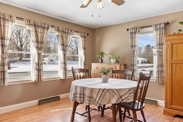 40 Flaggler Rd, Leominster, MA 01453 - dining space featuring a ceiling fan, light wood-style flooring, and baseboards