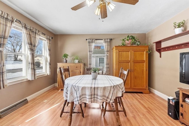 40 Flaggler Rd, Leominster, MA 01453 - dining room with plenty of natural light, baseboards, light wood-type flooring, and ceiling fan