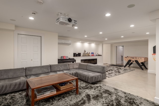 living room with an AC wall unit