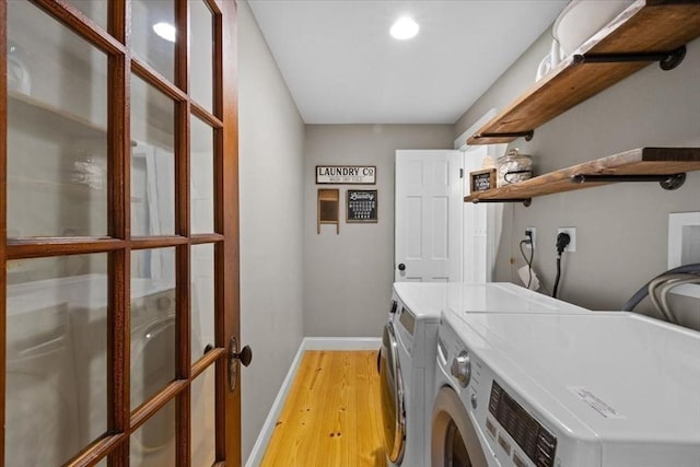 44 Prospect Rd, Plympton, MA 02367 - laundry room featuring washing machine and dryer, light wood finished floors, baseboards, and recessed lighting