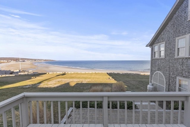 property view of water featuring a beach view